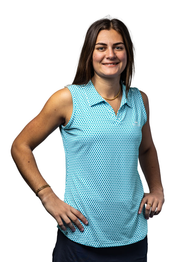 Women&#39;s Scales Pickleball Sleeveless Polo White with Teal - Diadem Sports