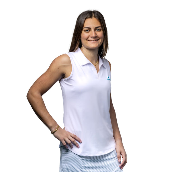 Women&#39;s Scales Bahama Sleeveless Polo White with Teal – Diadem Sports